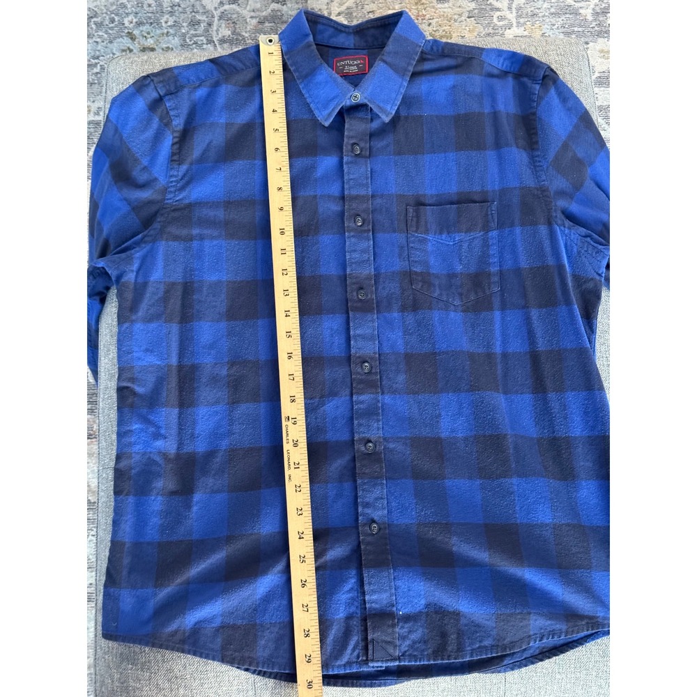 UNTUCKit Mens‎ XL Blue Navy Buffalo Plaid Flannel Button Down Shirt Cotton - Picture 5 of 5